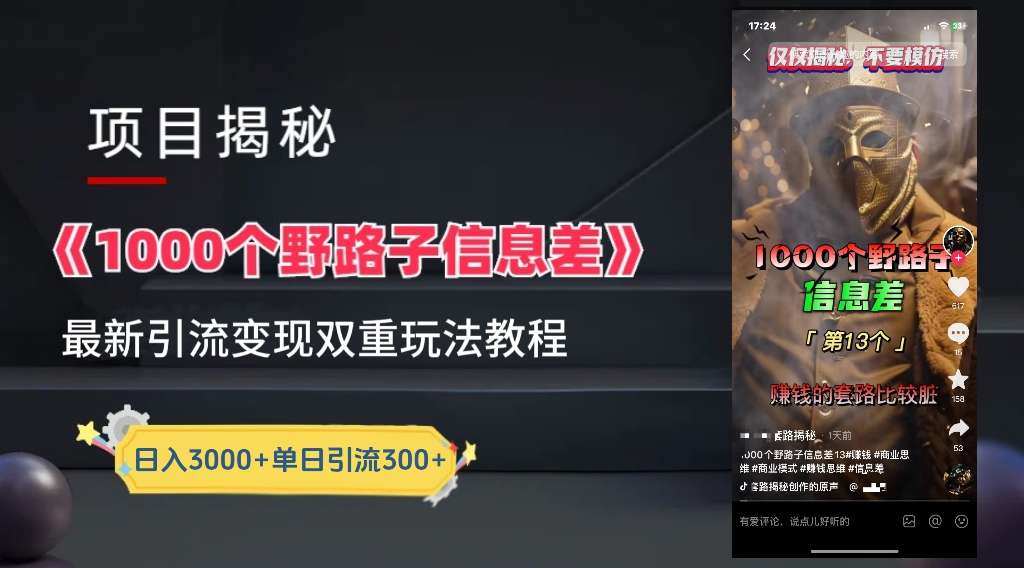 最新一千个野路子信息差玩法教程如何变现＋引流的玩法具体拆解！！！-搞钱帮