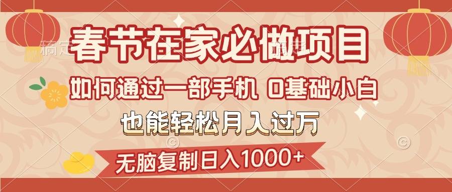 春节在家如何通过一部手机，无脑复制日入1000+，0基础小白也能轻松月入过万-搞钱帮