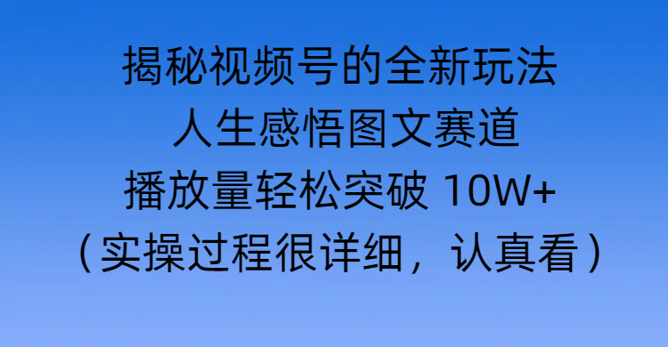揭秘视频号的全新玩法 —— 人生感悟图文赛道-搞钱帮