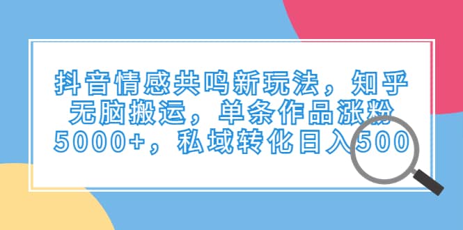 抖音情感共鸣新玩法，知乎无脑搬运，单条作品涨粉5000+，私域转化日入500-搞钱帮