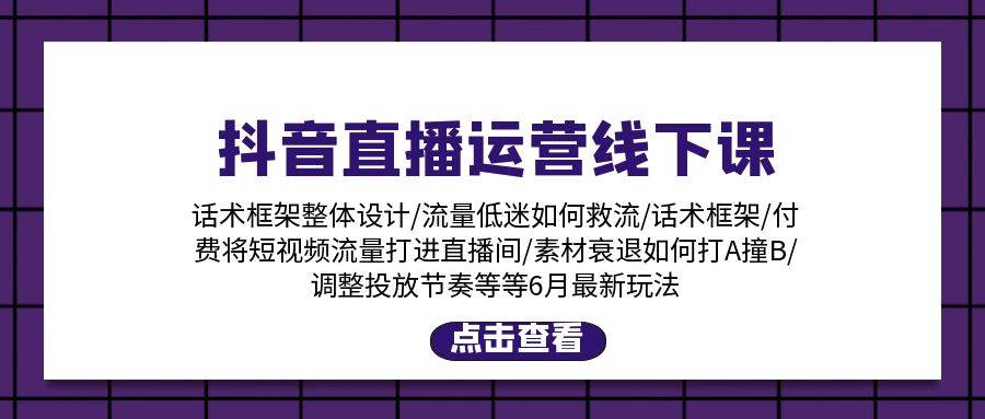 抖音直播运营线下课：话术框架/付费流量直播间/素材A撞B/等6月新玩法-搞钱帮