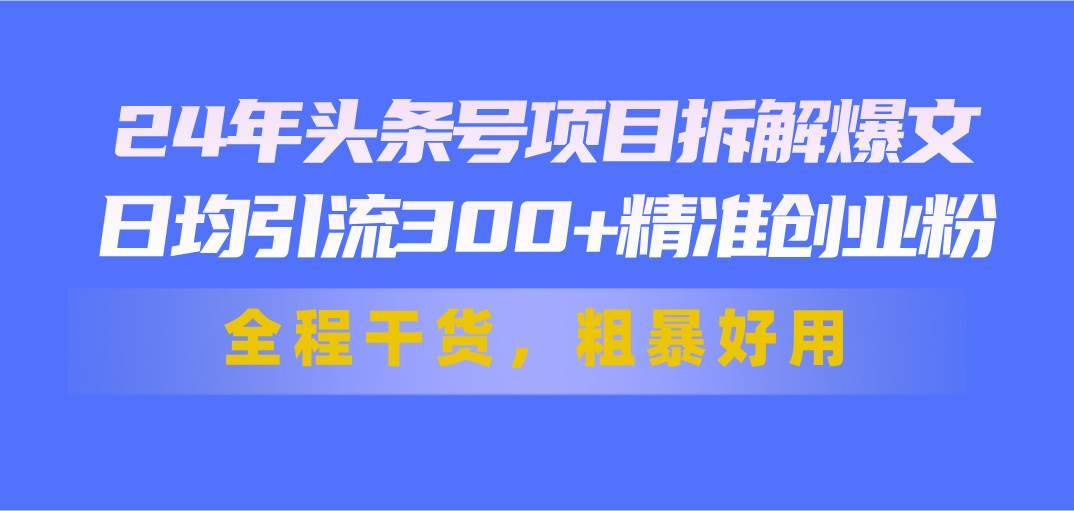 24年头条号项目拆解爆文，日均引流300+精准创业粉，全程干货，粗暴好用-搞钱帮
