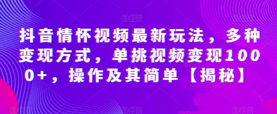 抖音情怀视频最新玩法，多种变现方式，单挑视频变现1000+，操作及其简单【揭秘】-搞钱帮