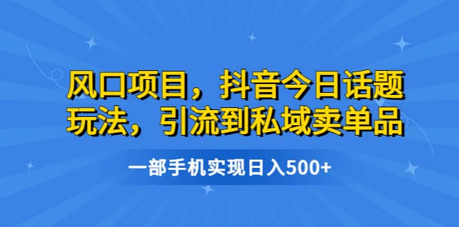 风口项目，抖音今日话题玩法，引流到私域卖单品，一部手机实现日入500+-搞钱帮