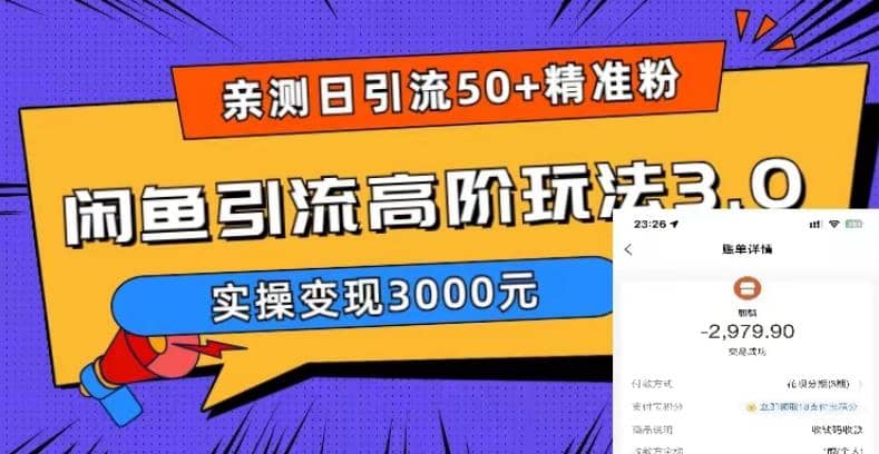 实测日引50+精准粉，闲鱼引流高阶玩法3.0，实操变现3000元-搞钱帮