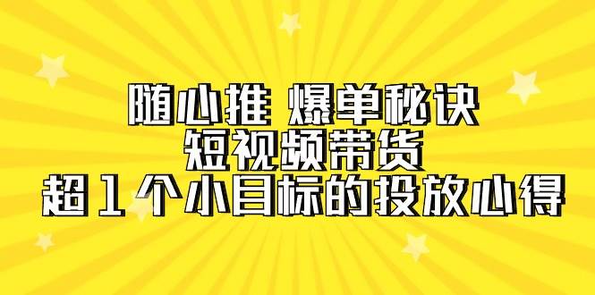 随心推 爆单秘诀，短视频带货-超1个小目标的投放心得（7节视频课）-搞钱帮