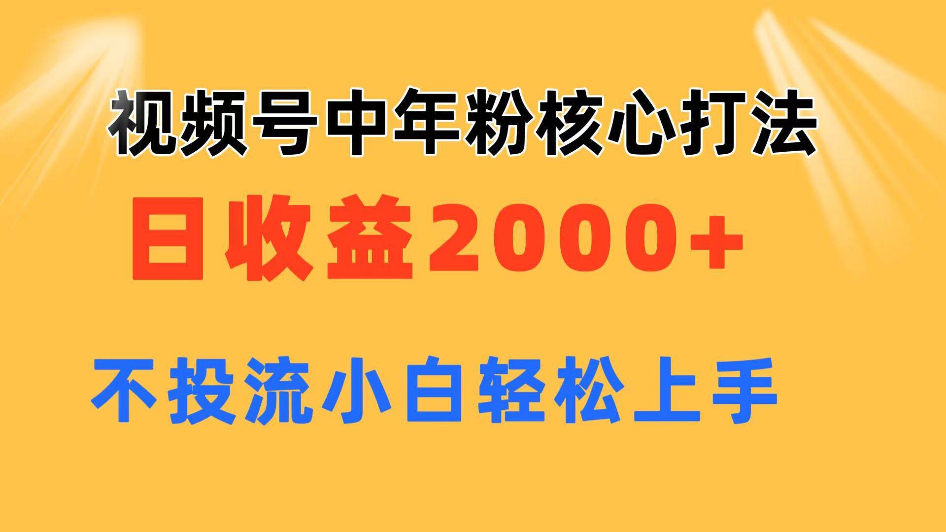 视频号中年粉核心玩法 日收益2000+ 不投流小白轻松上手-搞钱帮