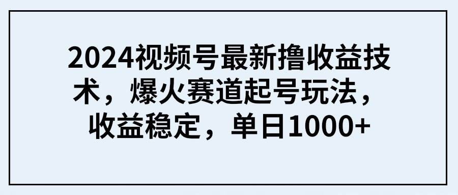 图片[1]-2024视频号最新撸收益技术，爆火赛道起号玩法，收益稳定，单日1000+-搞钱帮