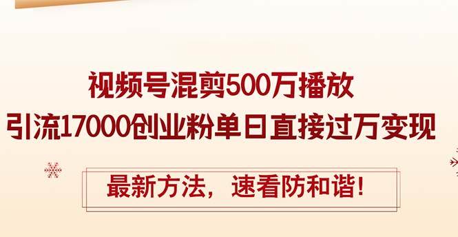 精华帖视频号混剪500万播放引流17000创业粉，单日直接过万变现，最新方…-搞钱帮