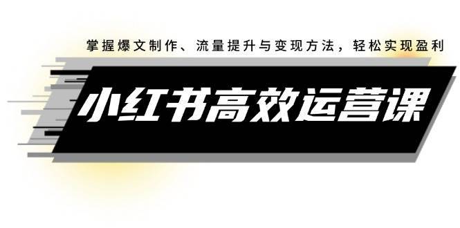 小红书高效运营课：掌握爆文制作、流量提升与变现方法，轻松实现盈利-搞钱帮