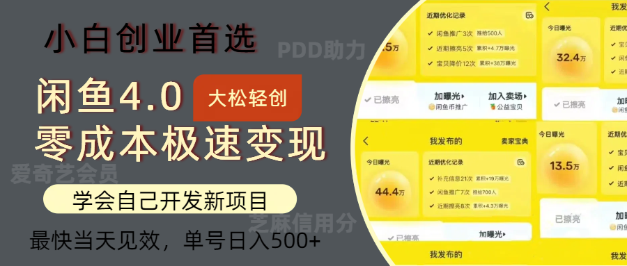 闲鱼0成本极速变现项目，多种变现方式，单号日入500+最新玩法-搞钱帮