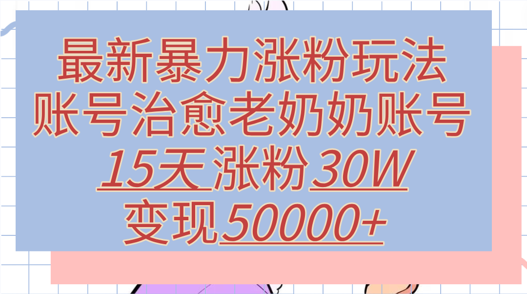 最新暴力涨粉玩法，治愈老奶奶账号，15天涨粉30W，变现50000+【揭秘】-搞钱帮