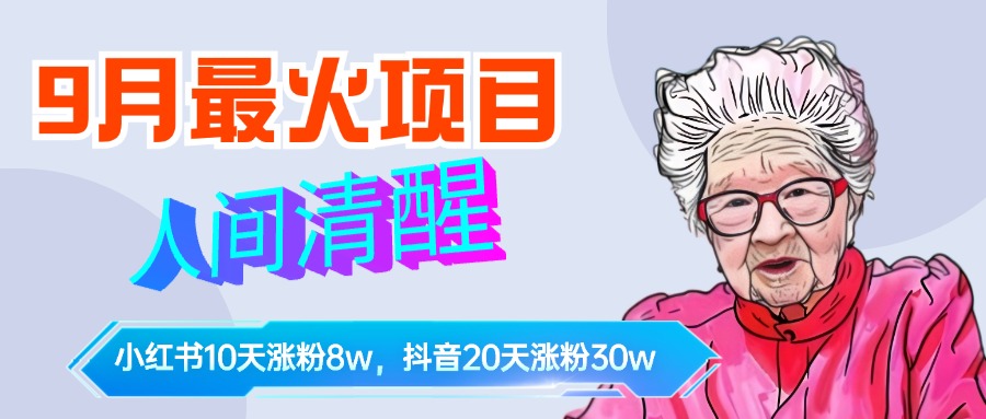 9月最火项目，人间清醒柒奶奶，10天小红薯涨粉8w+，单篇笔记报价1400.-搞钱帮