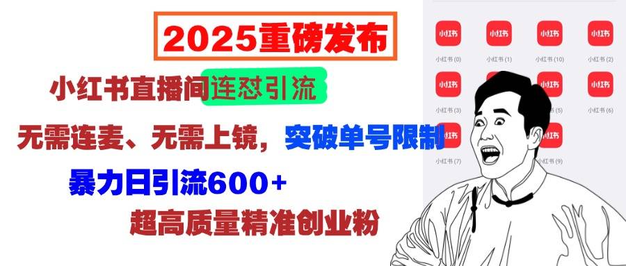 2025重磅发布：小红书直播间连怼引流，无需连麦、无需上镜，突破单号限制，暴力日引流600+超高质量精准创业粉-搞钱帮